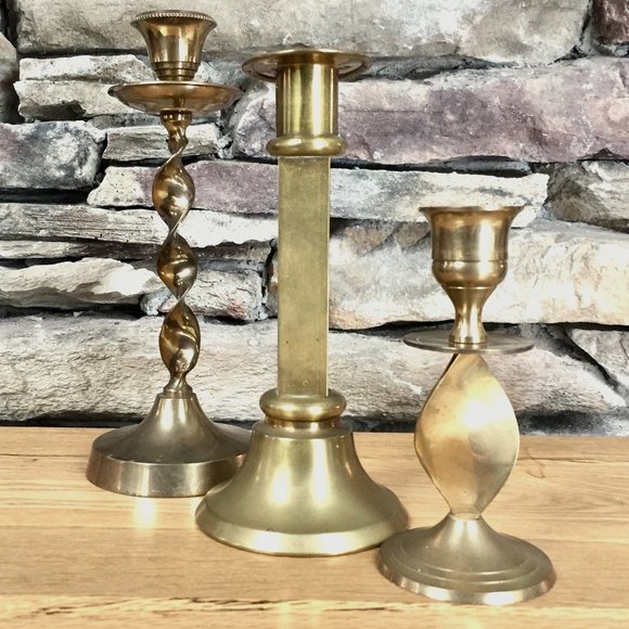 Vintage Other - Vintage Brass Candlesticks Set of 3 Bohemian Decor